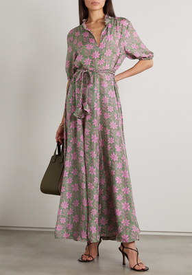 Oceanus Belted Floral-Print Silk Habotai Dress from Hannah Artwear
