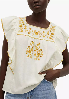 Embroidered Ruffle Detail Blouse from Mango