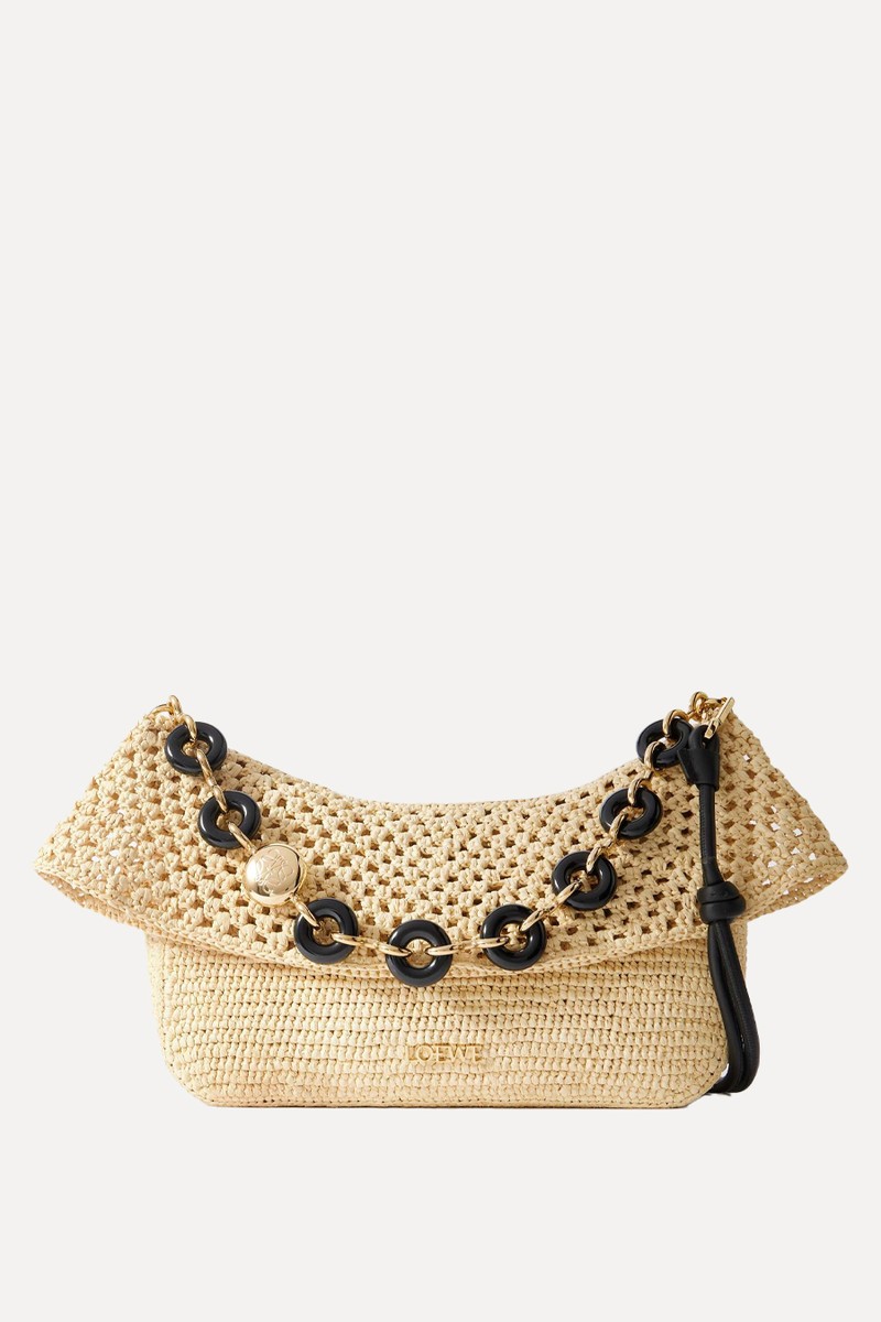 Ola Embellished Leather-Trimmed Raffia Shoulder Bag from LOEWE x Paula's Ibiza