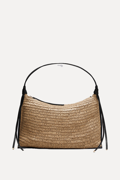 Leather-Detailed Straw Bag