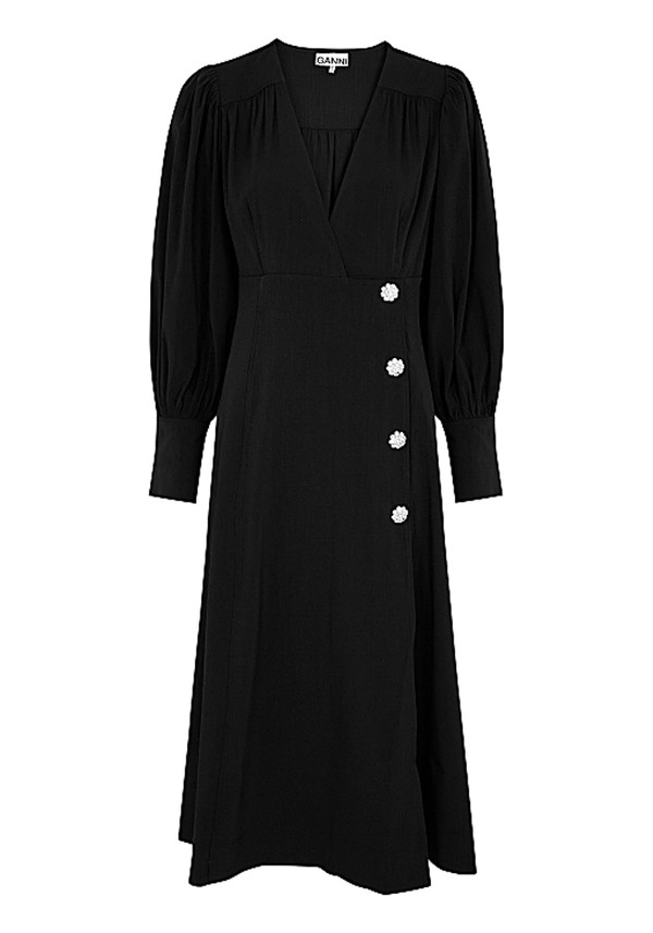 Black Embellished Wrap Dress from Ganni