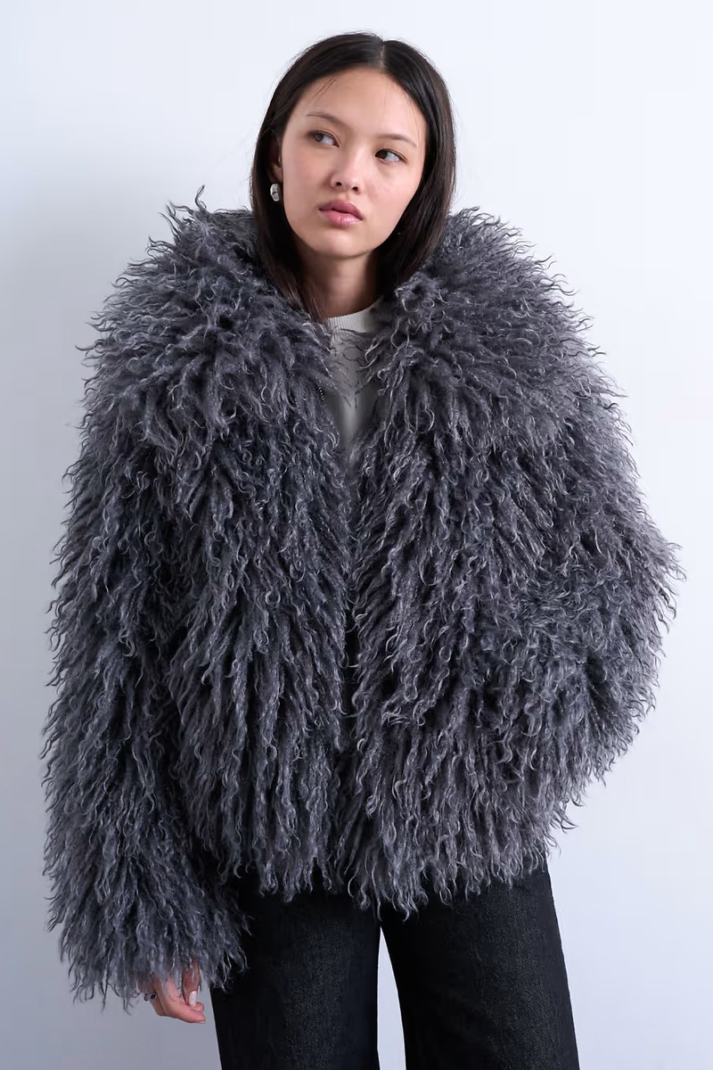 Faux Mongolian Fur Bomber