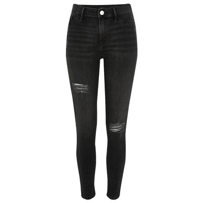 Black Molly Ripped Mid Rise Jeggings