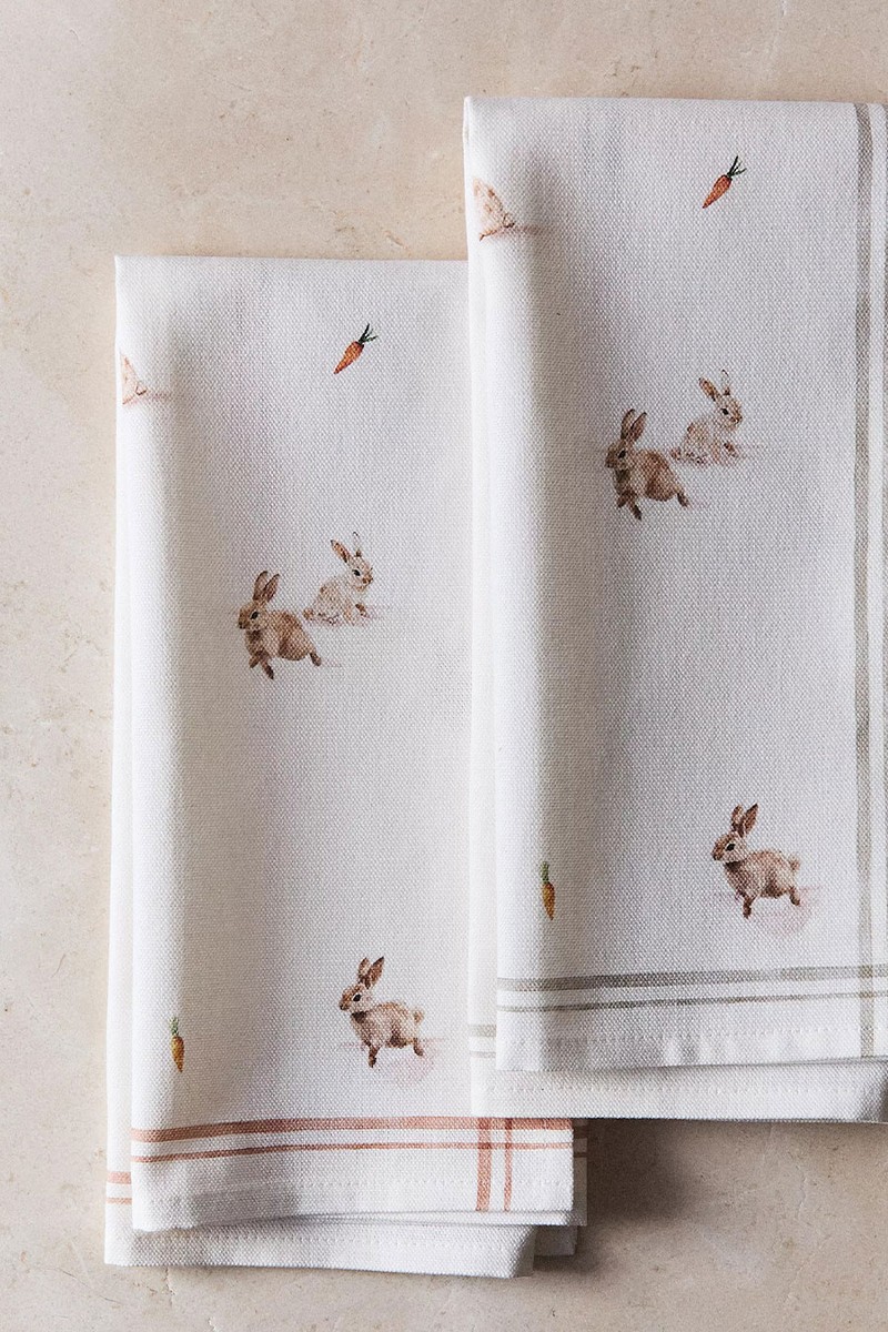 Pack Of 2 Cotton Rabbit Tea Towels from Zara