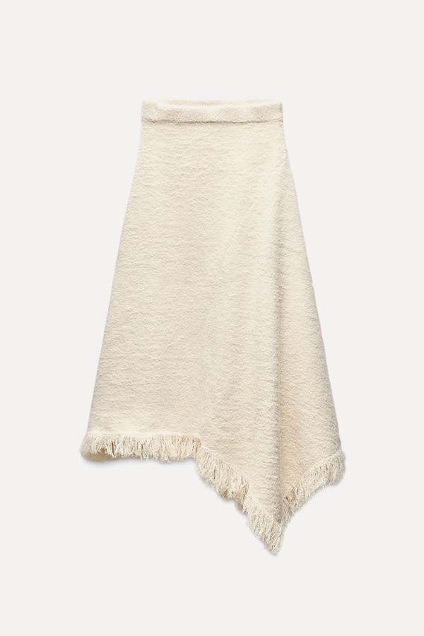 Asymmetric Fringed Knit Skirt from Zara