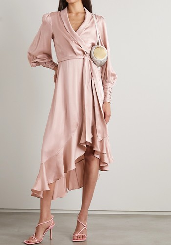 Asymmetric Ruffled Silk-Satin Wrap Dress from Zimmermann 