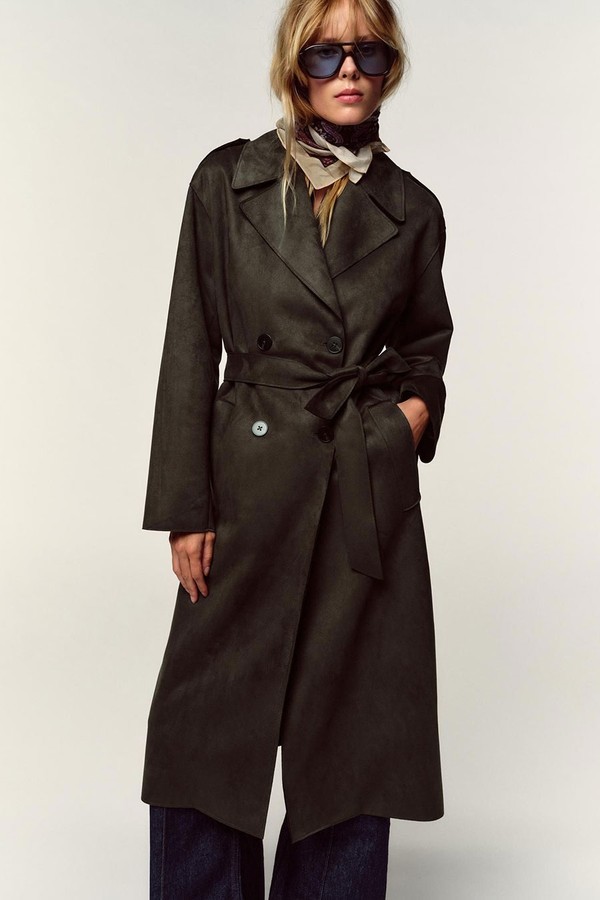 Long Faux Suede Trench Coat from Zara