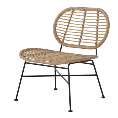 Faux Rattan And Black Metal Lounge Chair from Maisons Du Monde 