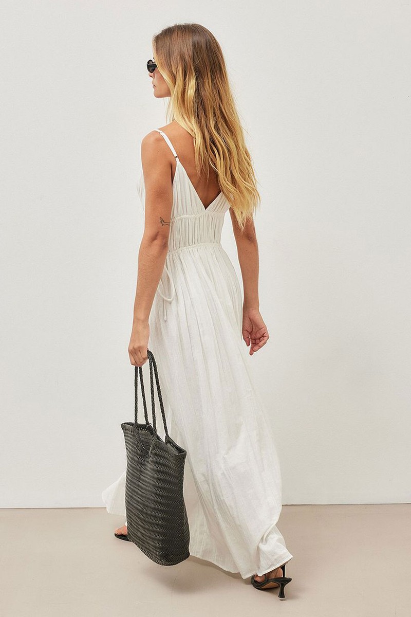 Linen Blend Crinkle Volume Strap Dress