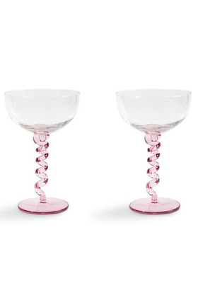 Set Of Two Pink Spiral Stem Wine Glasses from &Klevering