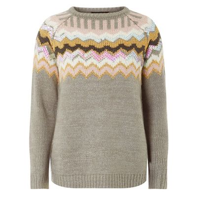 Grey Sequin Embellished Fair Isle Jumper