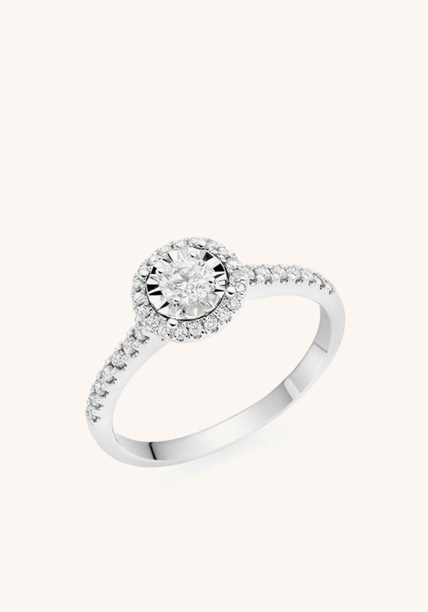 9ct White Gold Diamond Halo Ring