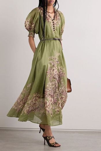 Ottie Belted Leather-Trimmed Floral-Print Ramie Maxi Dress  from Zimmermann