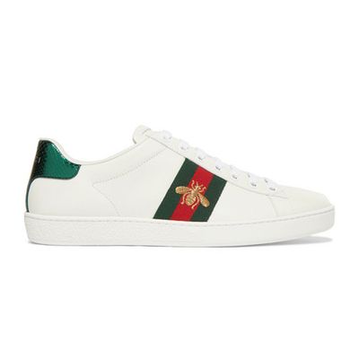 Ace Watersnake Trimmed Embroidered Leather Sneakers from Gucci