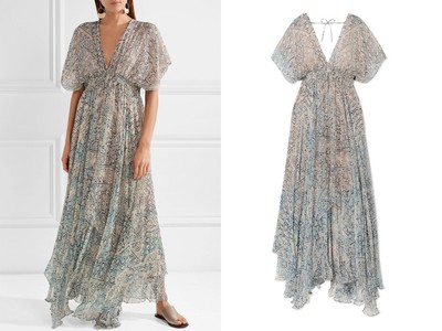 Faience Gathered Printed Chiffon Maxi Dress  from Mes Demoiselles