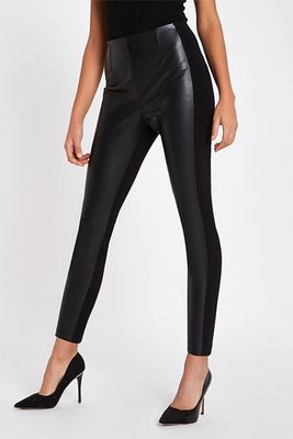 Black Faux Leather And Ponte Leggings