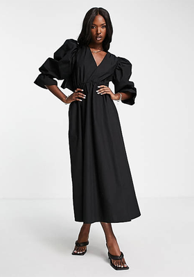Open Back Midi Dress With Puff Sleeve from ASOS