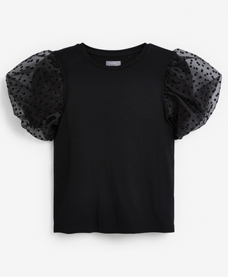 Black Party Spot Mesh Sleeve Top from Next