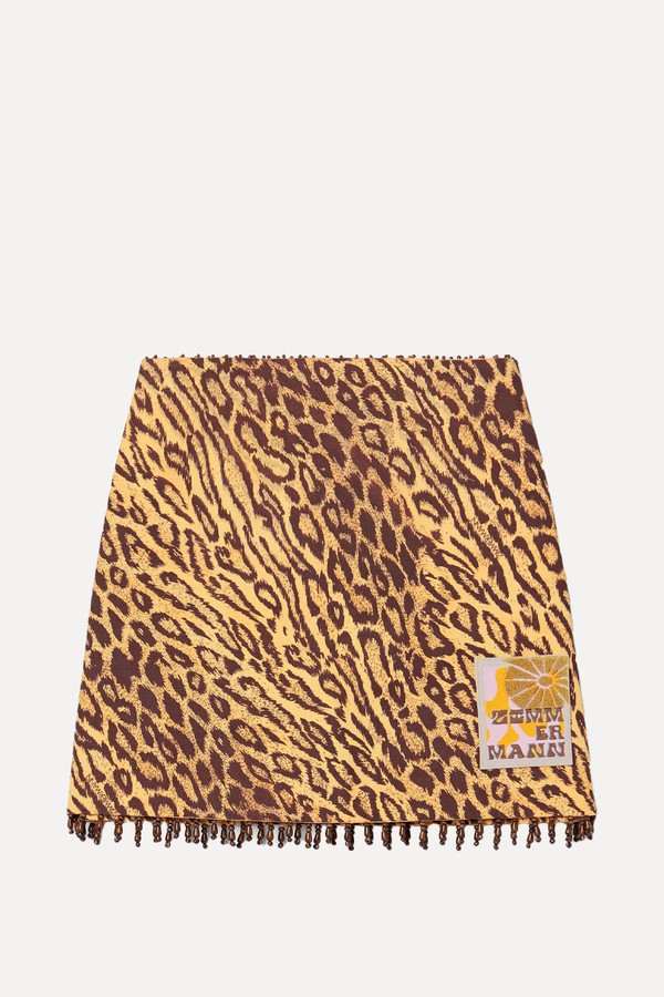 Coco Bead-Embellished Appliquéd Leopard-Print Cotton Mini Skirt from ZIMMERMANN