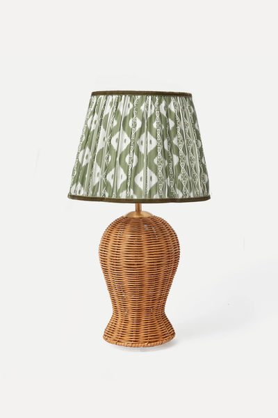 Rattan Blanche Lamp With Olive Ikat Lampshade  from Mrs. Alice