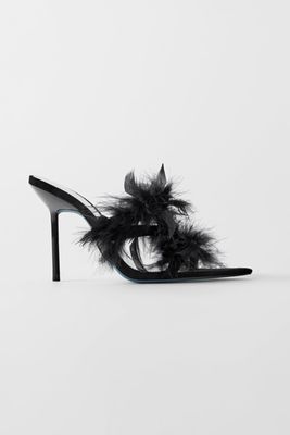 Leather High Heels With Feathers from Zara