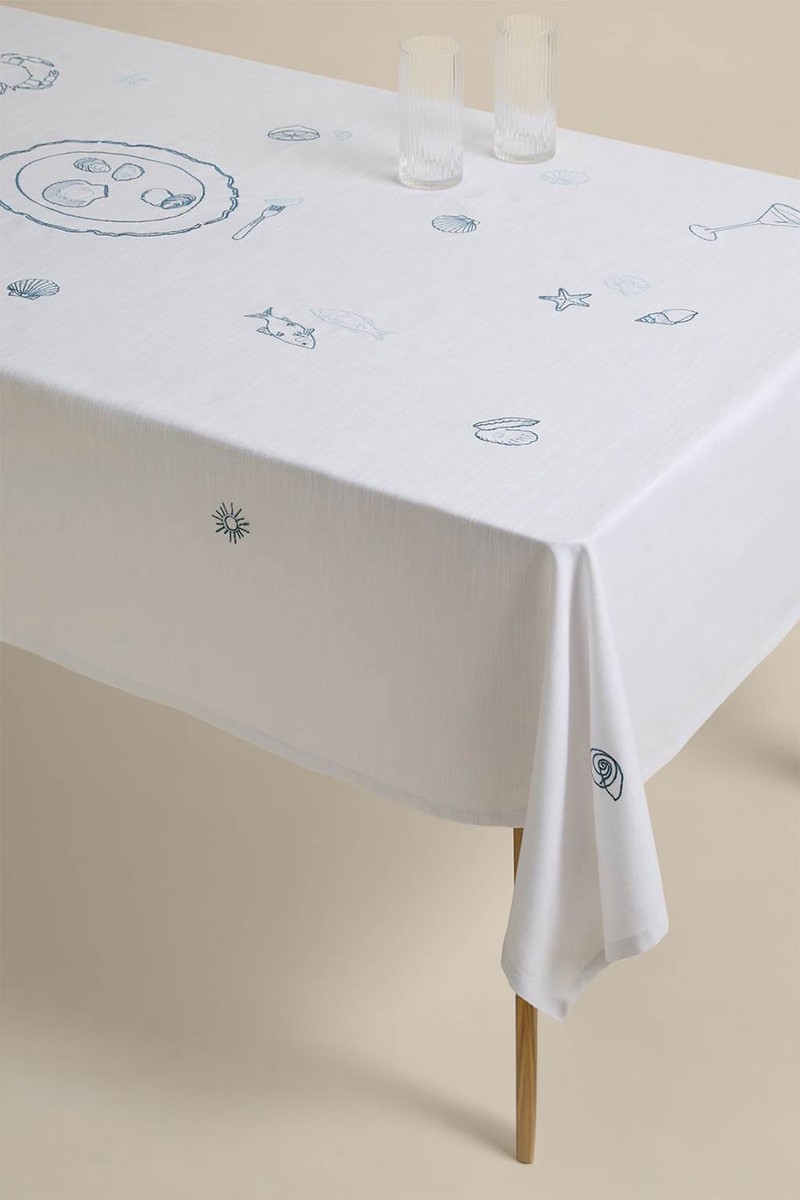 Pure Cotton Coastal Embroidered Tablecloth