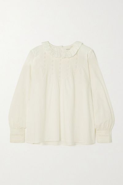 Plum Ruffled Broderie Anglaise Organic Cotton-Poplin Blouse from DÔEN