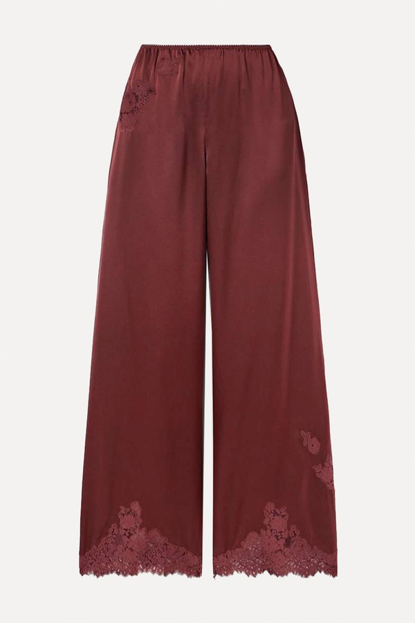 Lavon Lace-Trimmed Silk-Satin Wide-Leg Pants from DÔEN