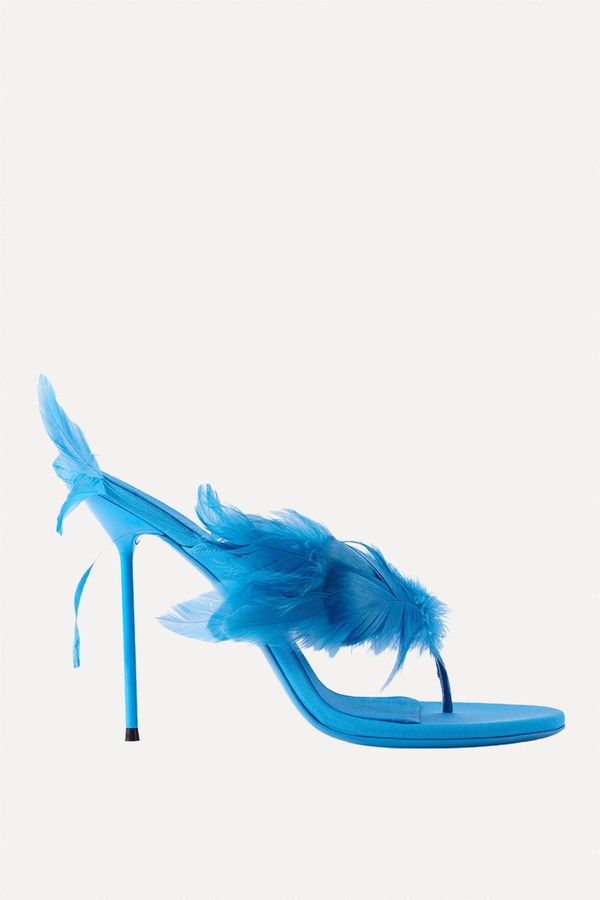 Lidia Feather-Trimmed Satin Mules from Paris Texas
