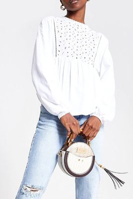 White Broderie Long Sleeve Top