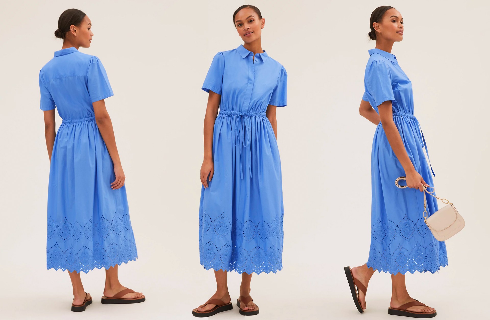 Pure Cotton Broderie Midi Shirt Dress, £55