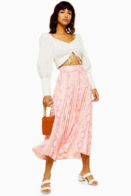 Pink Snake Pleat Midi Skirt from Topshop