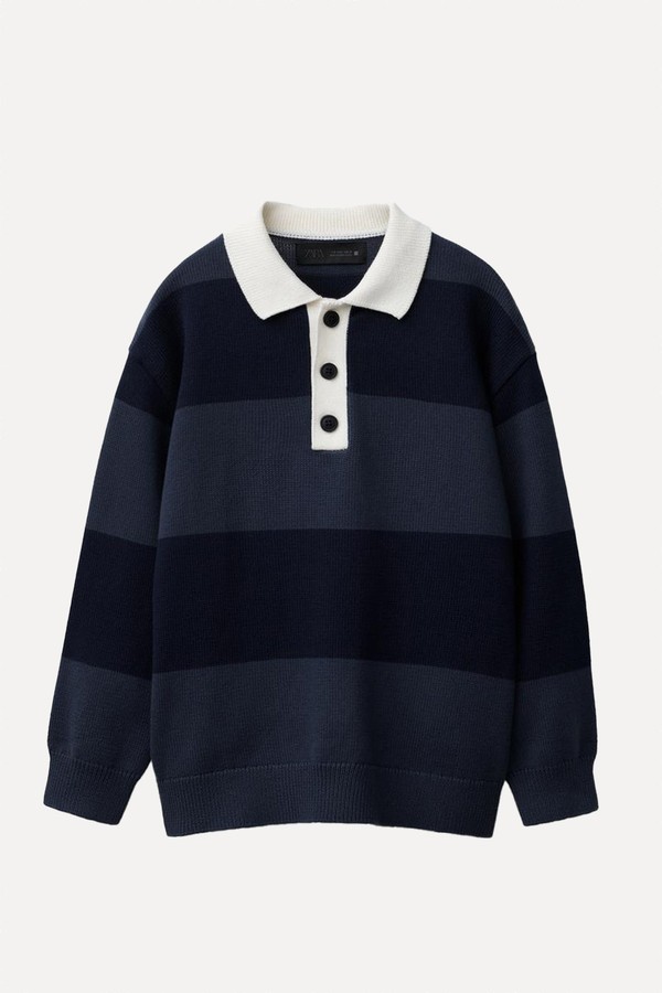 Striped Knit Polo Shirt