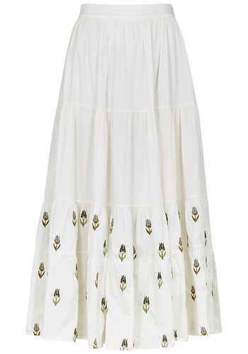 Daphne Embroidered Tiered Cotton Maxi Skirt from Lug Von Siga