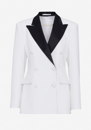 Augustina Double-Breasted Satin-Trimmed Twill Blazer, £290 | Remain Birger Christensen