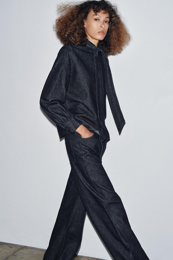 Denim Shirt With Bow