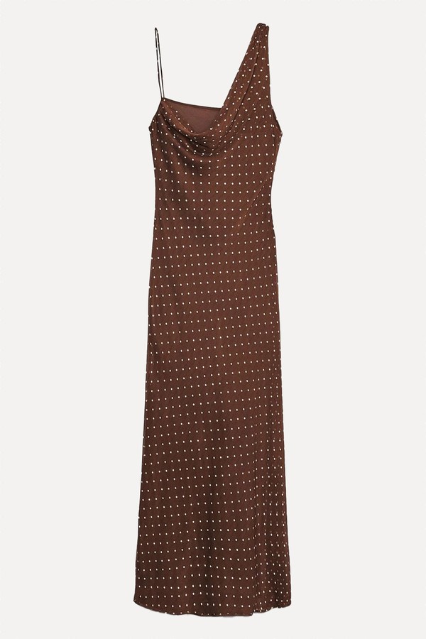 Draped Neck Polka Dot Dress