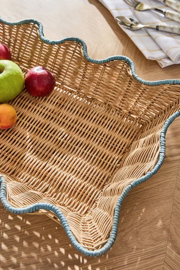 Set Of 2 Natural Teal Rattan Scalloped Edge Trays from Nina Campbell