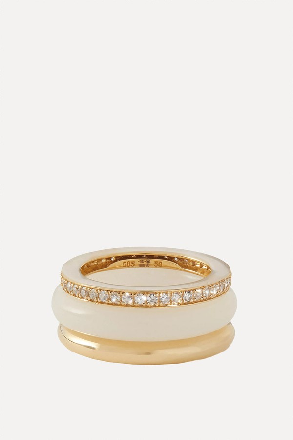 14ct Gold Slim Classic Trilogy Stack White Jasper Ring from By Pariah