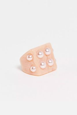 Plastic Ring With Pearls In Peach from ASOS