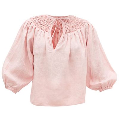 Hope Filthorts Smocked Linen-Chambray Blouse from Innika Choo