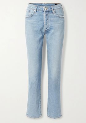 The Benefit High-Rise Straight-Leg Jeans from Goldsign
