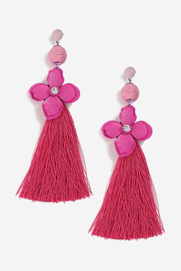 Rhinestone Flower and Tassel Earrings