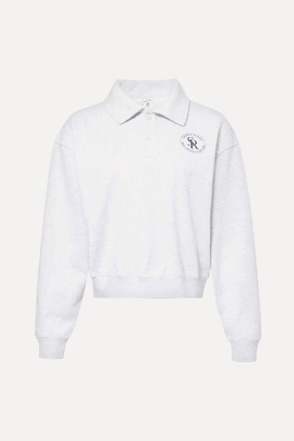 Brand-Patch Polo-Collar Cotton-Jersey Sweatshirt from Sporty & Rich