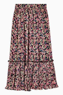 Smudge Floral Print Pleated Hem Skirt