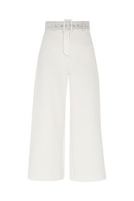 White Belted Wide Leg Culotte Trousers