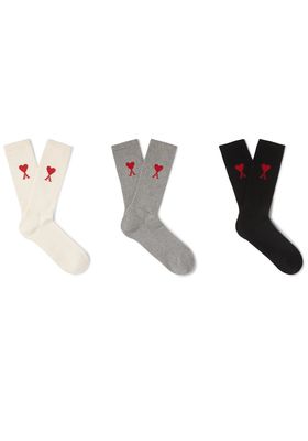 Three-Pack Logo-Intarsia Cotton-Blend Socks from Ami Paris