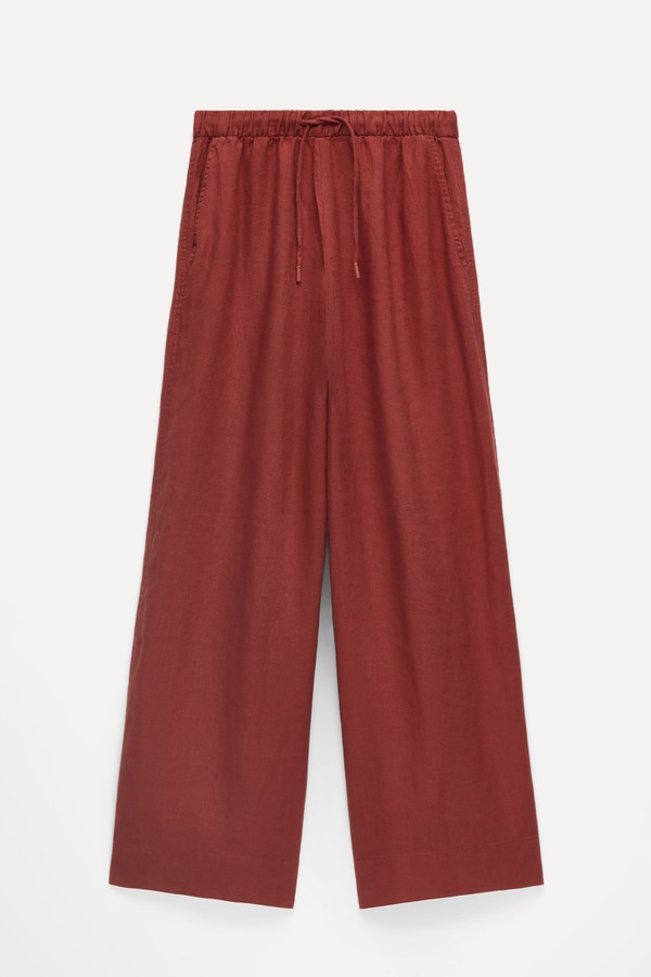 100% Linen Wide Straight-Leg Trousers from Oysho