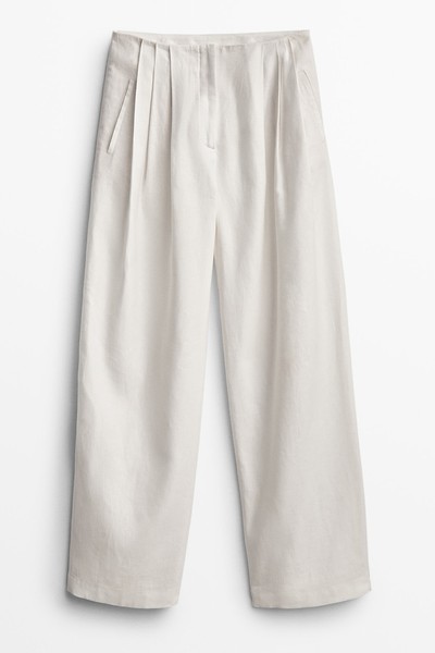 Cotton Linen Low-Waist Trousers from Massimo Dutti