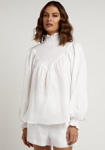 Ava White Neck Sleeved Top